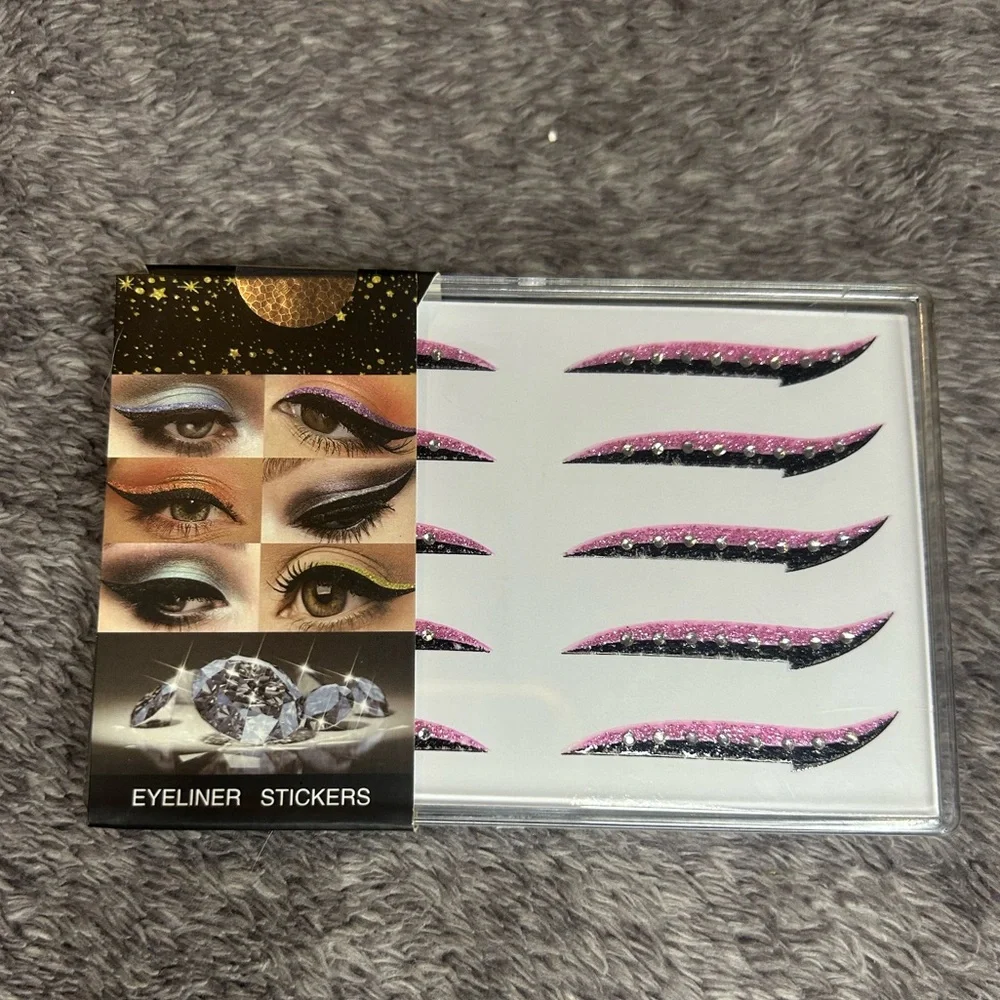Glitter and Rhinestones Eyeliner Reusable Stickers Set - Pink, Green, Gold-NIB